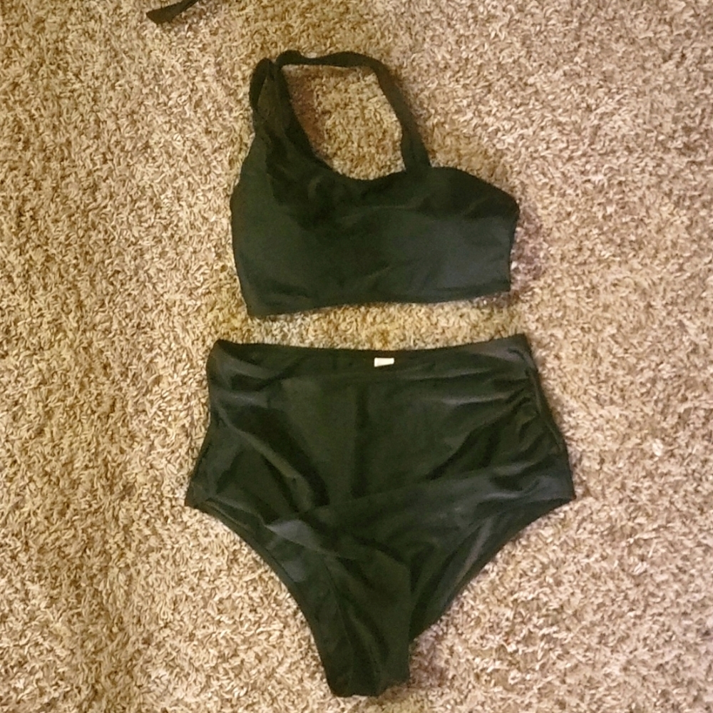 Woman's off the shoulder black bathing suit set